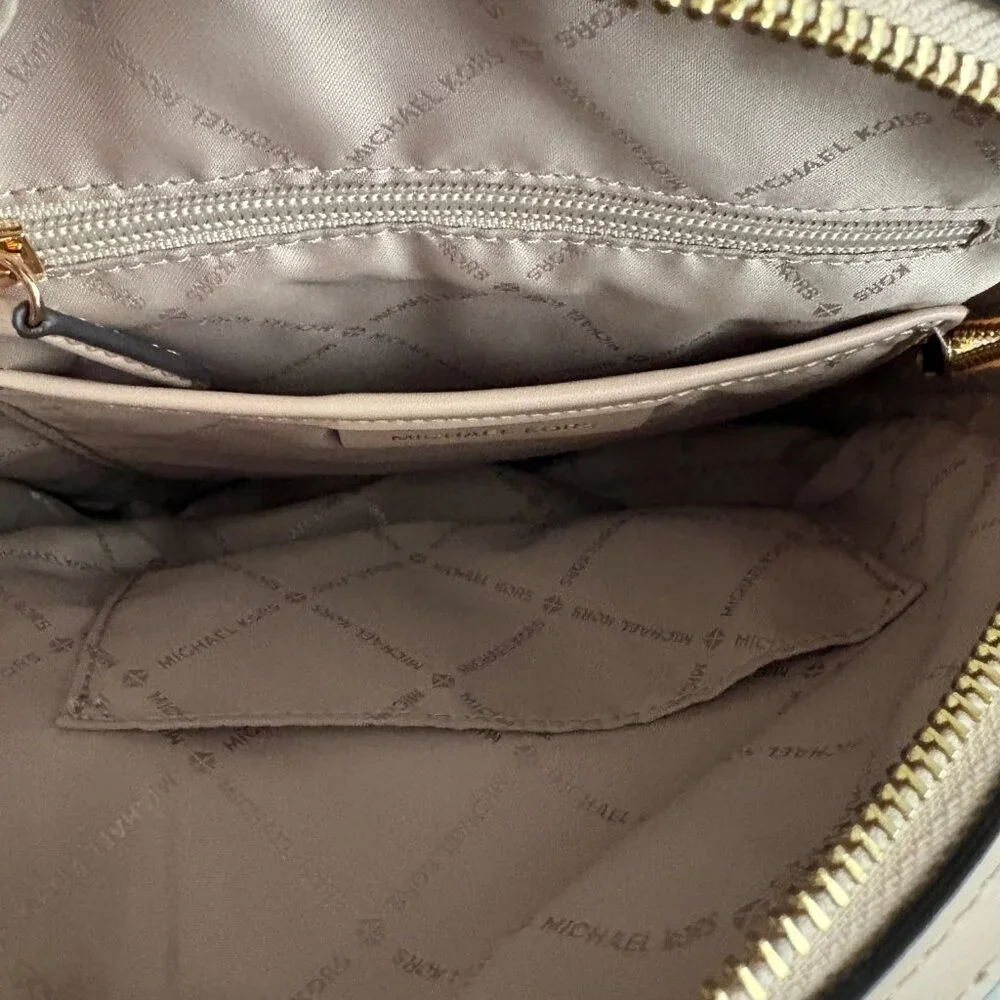 Michael Kors Jaycee Medium Backpack Vanilla Beige Coated Canvas Bag Quiet Luxury